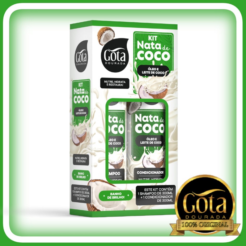 Kit Shampoo e Condicionador Nata de Coco Gota Dourada Óleo + Leite de Coco 300ml cada Óleo + Leite de Coco