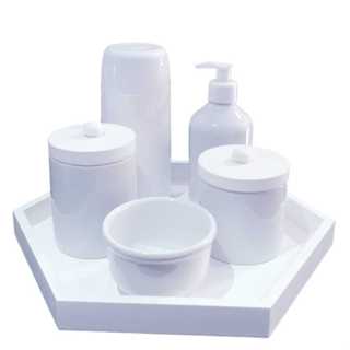 Kit Higiene Bebê porcelana branca completo menina menino garrafa térmica potes saboneteira bandeja branca
