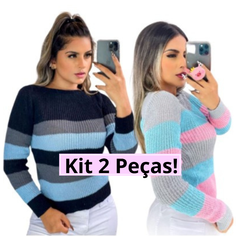 Blusa Básica Feminina Kit C/2 Peças Frio Cores Sortidas Inverno