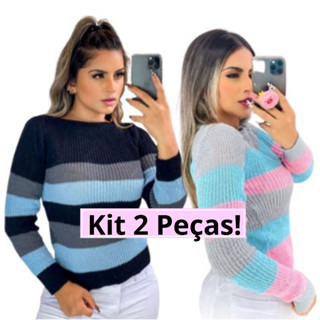 Blusa Básica Feminina Kit C/2 Peças Frio Cores Sortidas Inverno
