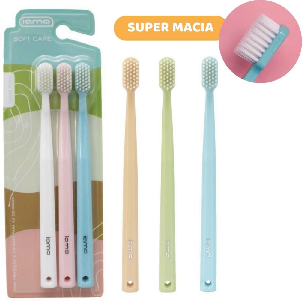 Pack Escovas Dentais Ultra Macias Tons Pasteis Soft Care