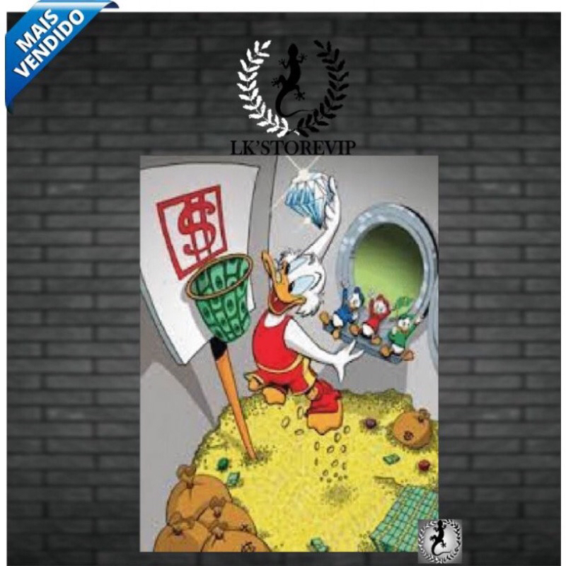 quadro decorativo Tio Patinhas jogando basquete Moneys 20x30 alta qualidade 4k