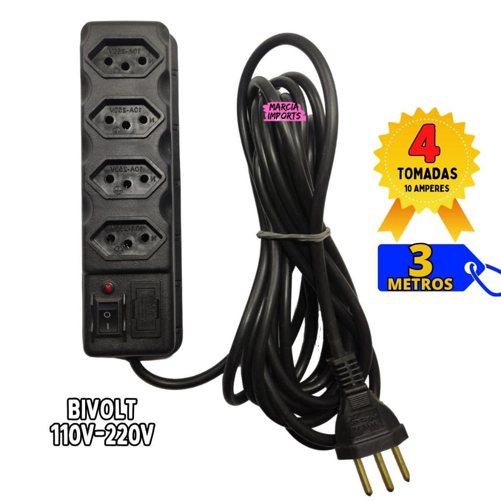 FILTRO DE LINHA 4 TOMADAS RÉGUA tripolar 10 Amperes 3 METROS CONTÉM FUSÍVEL REGUA ELETRICA Bivolt