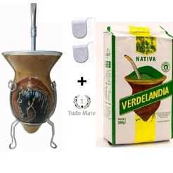 Kit Chimarrão Cuia Porongo com Tripé + Bomba + Filtro + Erva Chimarrão