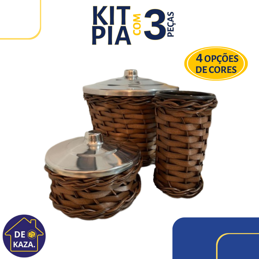Kit Pia 3 Peças Lixeira / Porta Sabão e Bucha / Porta Detergente em Oferta na Shopee