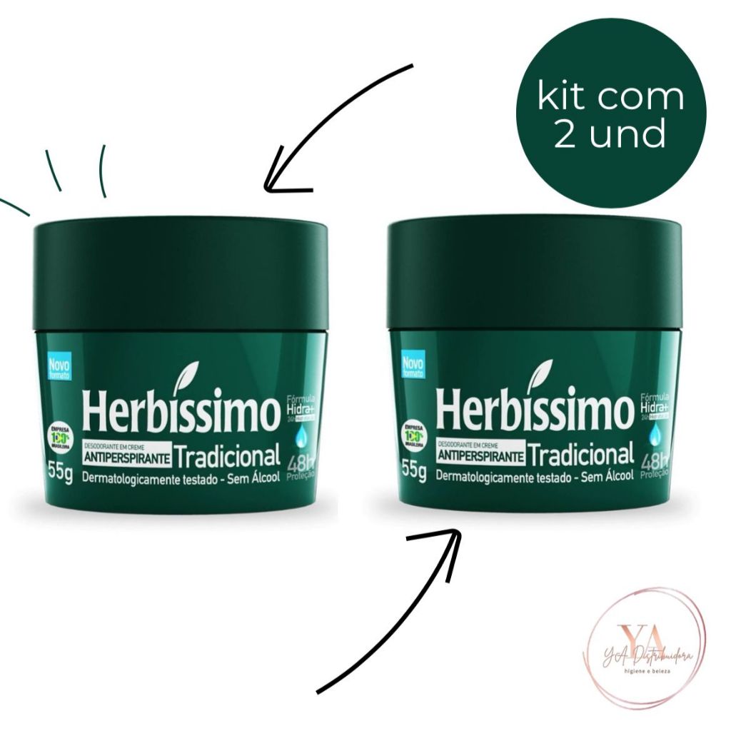 Kit C/2 Desodorantes Creme Antitranspirante Herbíssimo Tradicional 55g em Oferta na Shopee