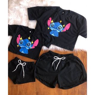 Conjunto Mãe e filha para o dia a dia lilo stitch cor preta