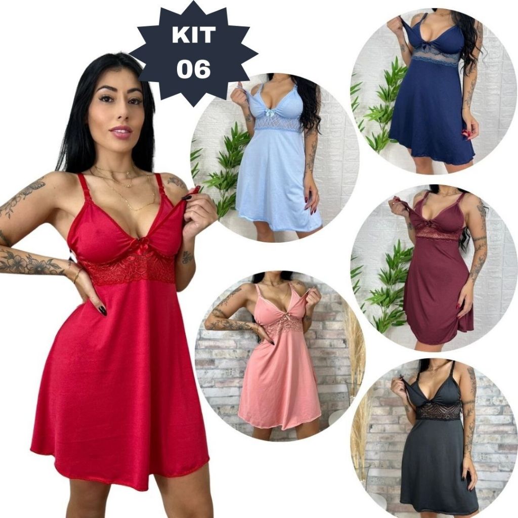KIT 06 Camisolas Amamentação com Detalhe em Renda Saída Maternidade Grávida Gestante Lactante.