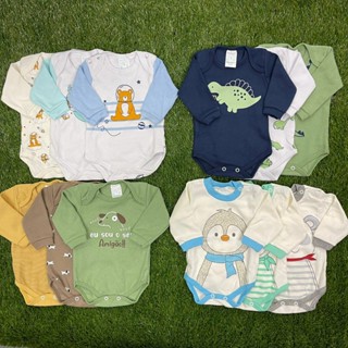 Kit de body de bebê manga longa masculino de algodão, enxoval