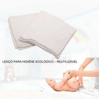 Kit Higiene Lenço para Higiene Ecológico Reutilizável 100% Algodão Lavável Bebê