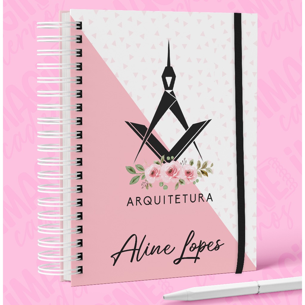 Caderno Personalizado Arquitetura com Nome Capa Dura Wire-O 22x16cm Premium 120 Folhas