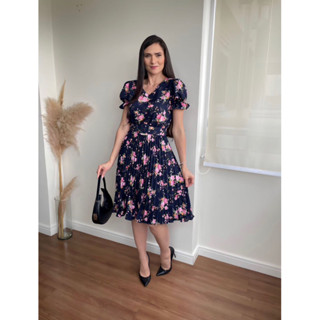 Vestido plissado estampado moda Evangelica
