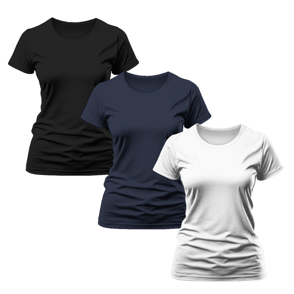 Kit 3 Camiseta Feminina BabyLook Dry Fit Esportivo Para Treino Academia Corrida Esportes Básica Cores Azul branca e preta Tecido Leve Com Proteção Uv50+