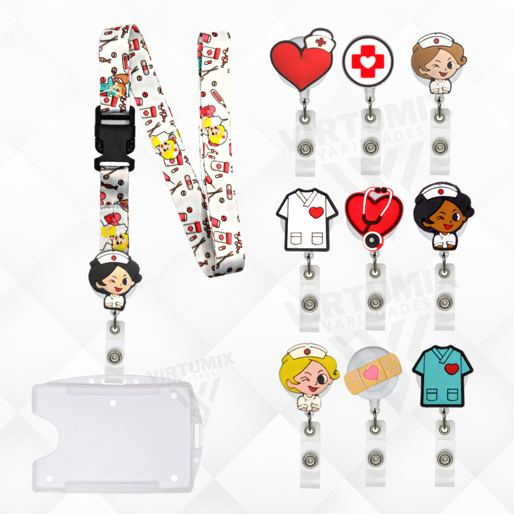 Cordão Enfermagem + Roller Retrátil Personalizado + Porta Crachá Transparente em Oferta na Shopee