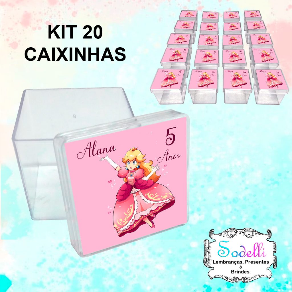 20 Lembrancinhas Princesa Peach Mario - Caixinhas Acrílicas Personalizadas