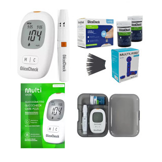 Kit Medidor Glicemia Completo com 60 Tiras + 100 Lancetas + Lancetador Multilaser Hc487
