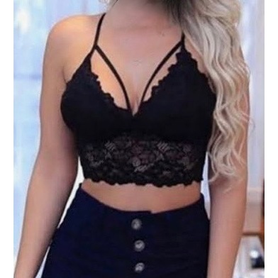 Sutiã Top Cropped Strappy com Bojo em Renda - Soutien - Sutia Sutien - 0212