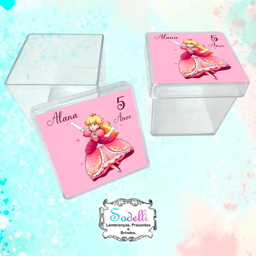 10 Lembrancinhas Princesa Peach Mario - Caixinhas Acrílicas Personalizadas