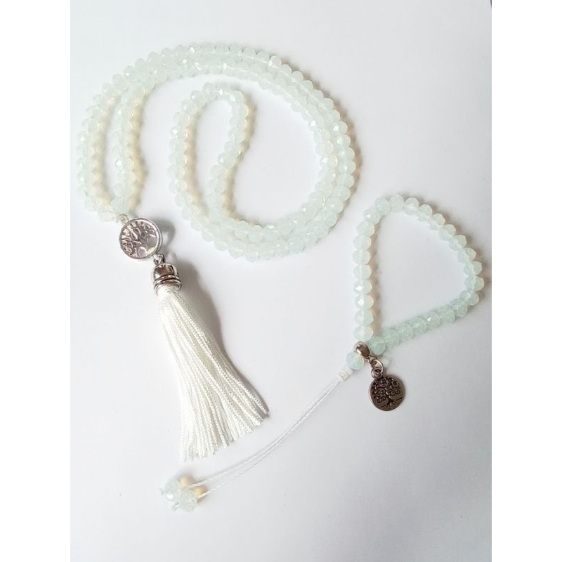 Imagem Japamala 108 Contas Cristal da Lua 8 mm + Pulseira 27 Contas Rosário Budista Meditação Ref:334