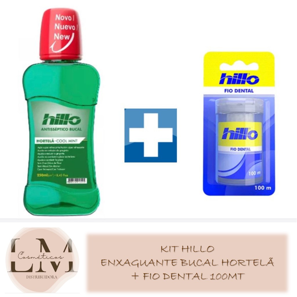 Kit Hillo Enxaguante Bucal Hortelã 250ml + Fio Dental 100mt