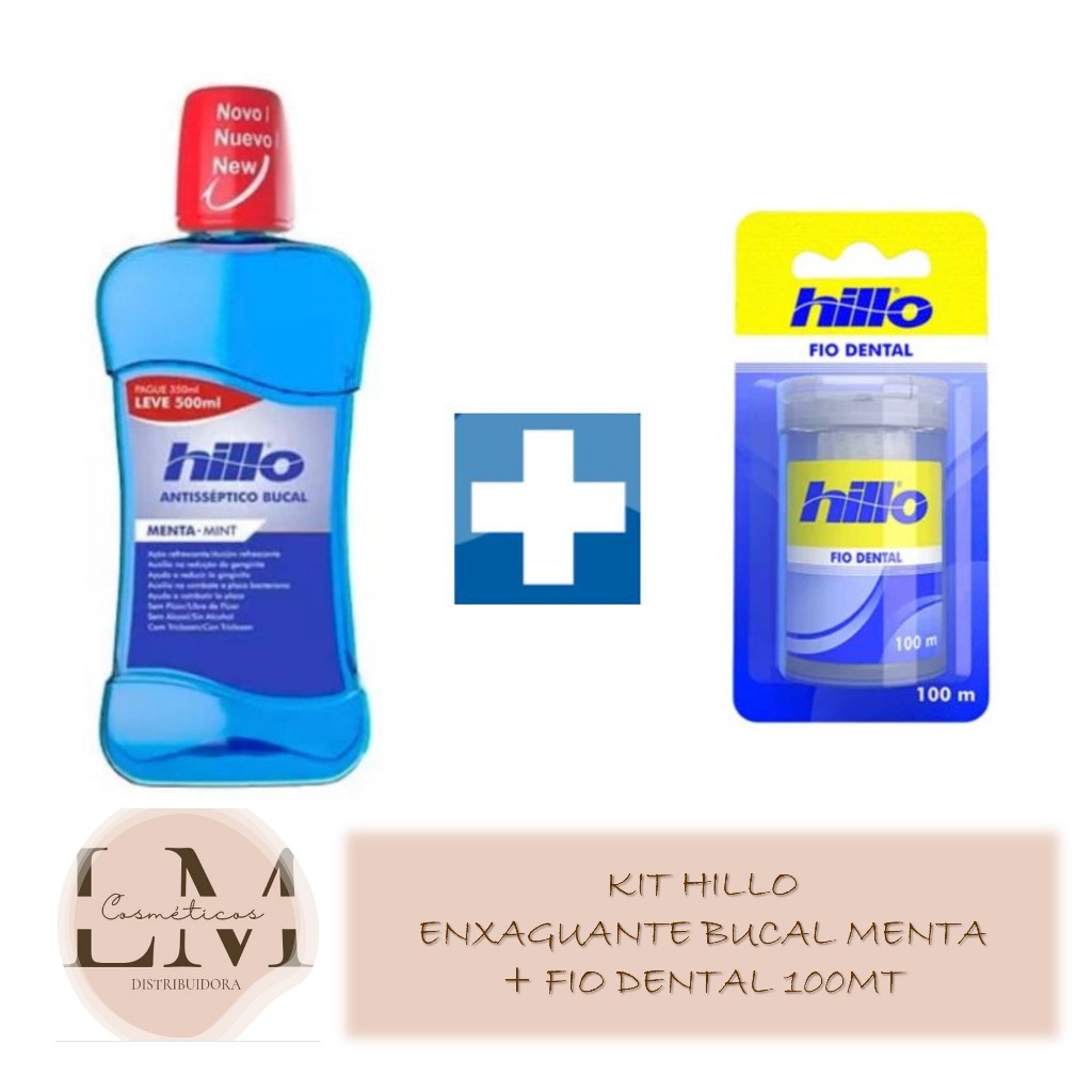 Kit Hillo Enxaguante Bucal Menta 500ML + Fio Dental 100mt