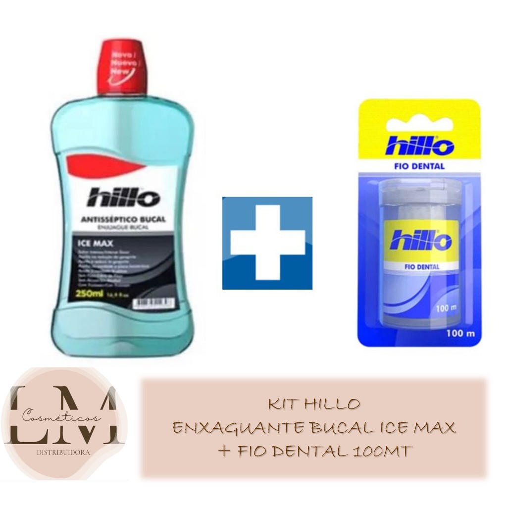 Kit Hillo Enxaguante Bucal Ice Max 250ML + Fio Dental 100mt
