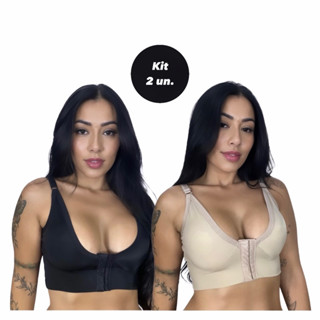 Kit com 2 Soutien Pós Cirúrgico de Cetinete Reforçado com Sustentação Silicone Mamoplastia Sutiã Sem Bojo