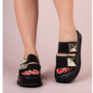 Sandália Feminina Papete Birken Flatform Spikes Abs Metalizado Confortável Moda Original Promoção Zature