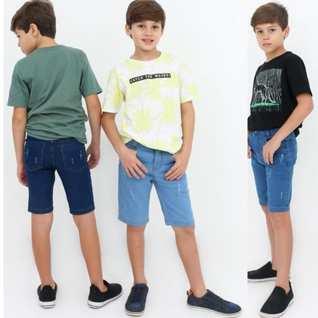 KIT 3 bermudas jeans masculina short infantil juvenil do 6 aos 16