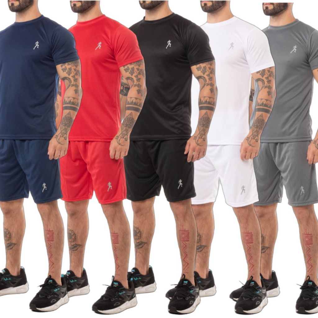 Kit 5 Camiseta Masculina + 5 Bermuda Masculina Esportiva Academia - Conjunto em Oferta na Shopee