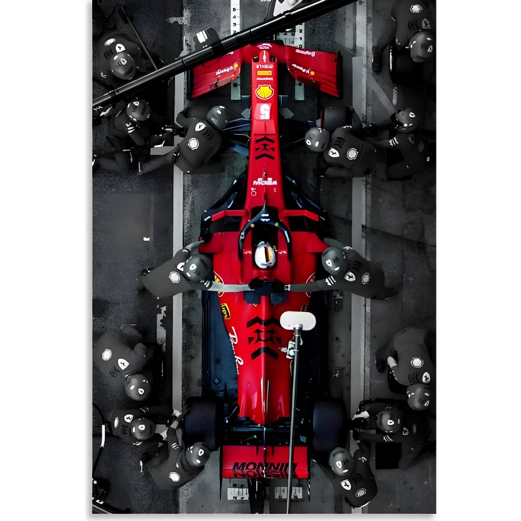 Quadro decorativo 60x40cm Fórmula 1 Ferrari box, Impressão em vinil e MDF , fixação na parede sem furar, com fita dupla face, decoração de quarto, sala, escritorio, comércio