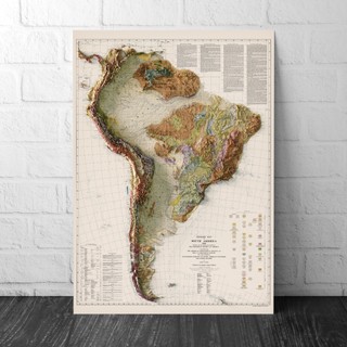 1950 Mapa Geológico América do Sul Topográfico - Versão Retro