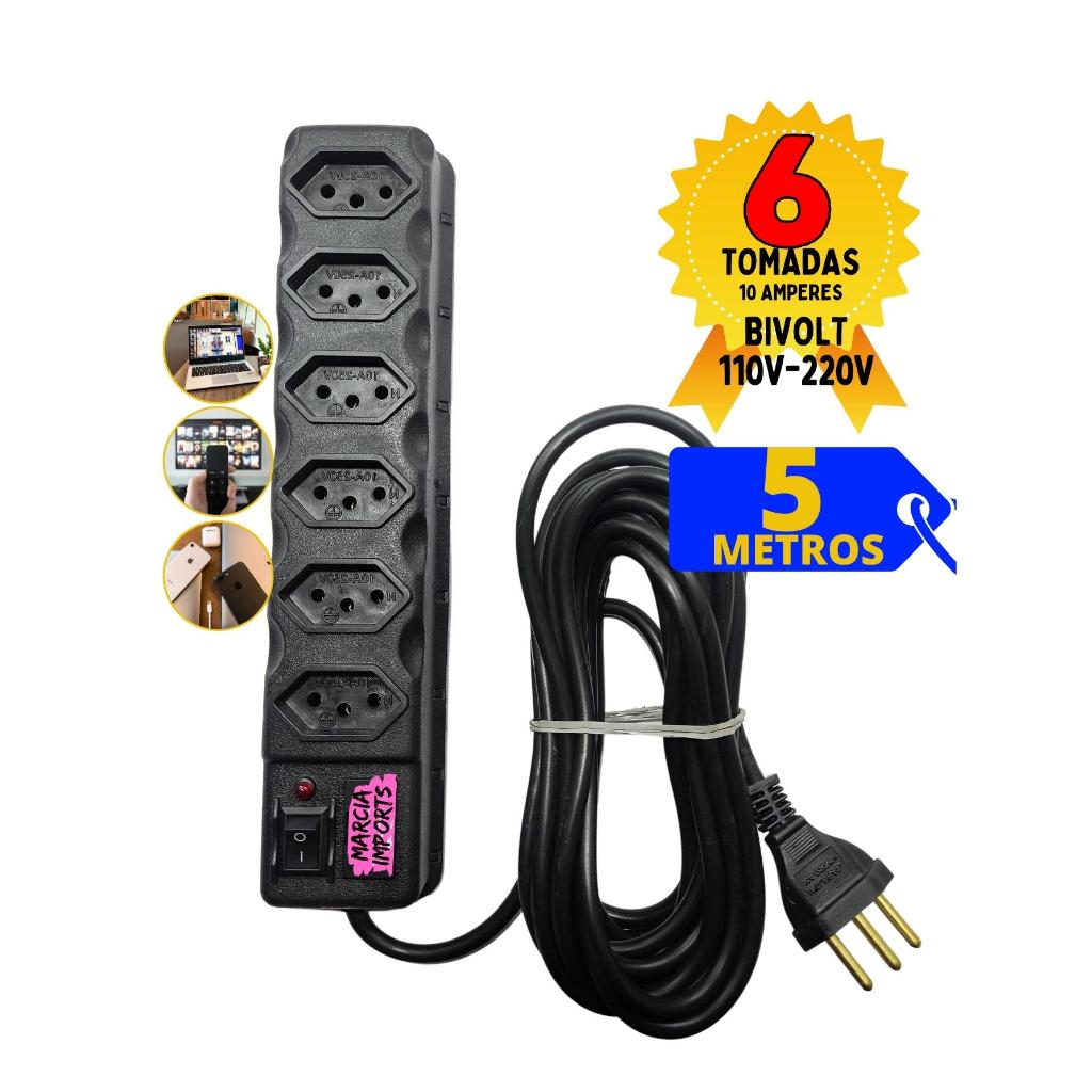 Filtro de Linha 6 Tomadas 500W Regua Eletrica Bivolt 3 Pinos 5 METROS DE Cabo Pronta Entrega em Oferta na Shopee