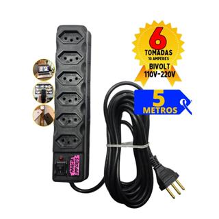 Filtro de Linha 6 Tomadas 500W Regua Eletrica Bivolt 3 Pinos 5 METROS DE Cabo Pronta Entrega em Oferta na Shopee
