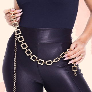Cinto Faixa De Cintura Com Corrente Quatrado Pequeno