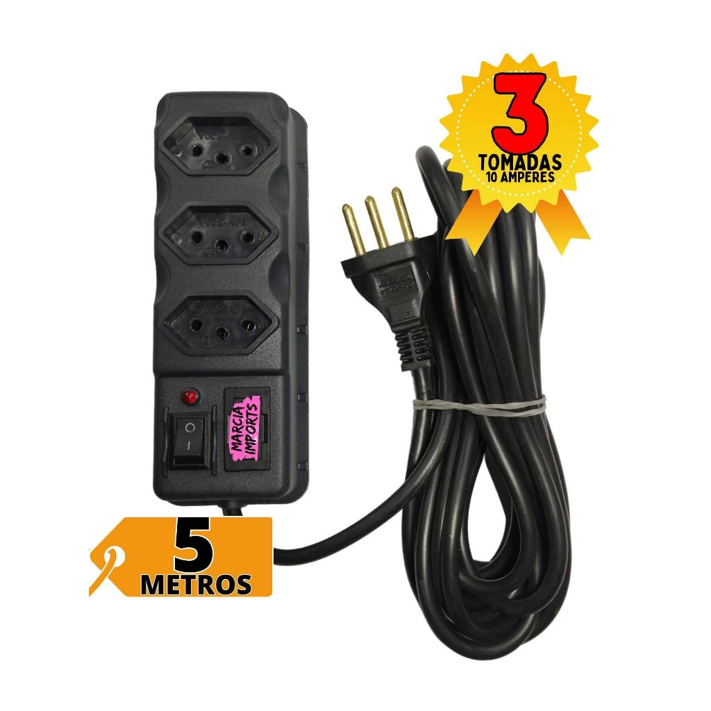Filtro De Linha 3 Tomadas Bivolt 3 pinos Regua Eletrica Com 5 Metros de Cabo Envio em ate 24h