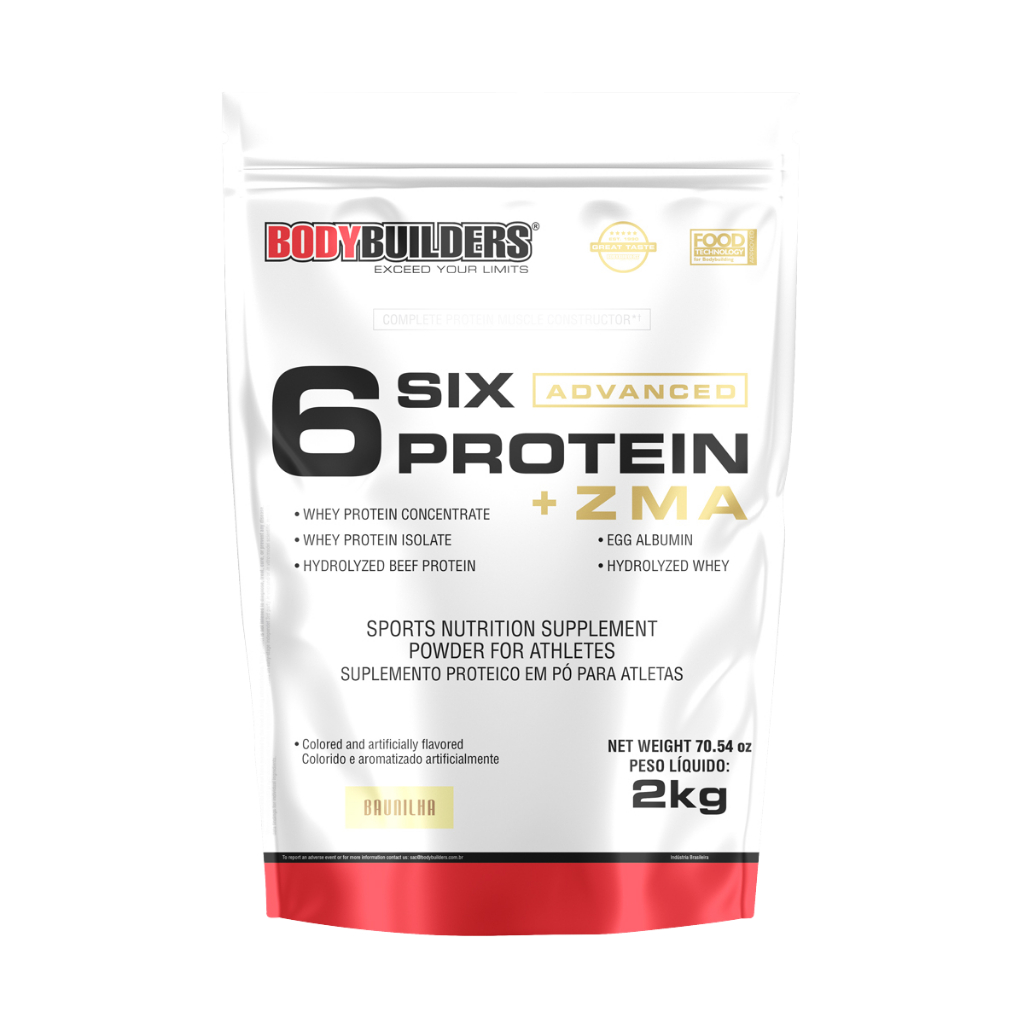 Whey Protein Concentrado 6 Six Protein Advanced 2kg com ZMA para Ganho de Massa e Definição Muscular - Bodybuilders