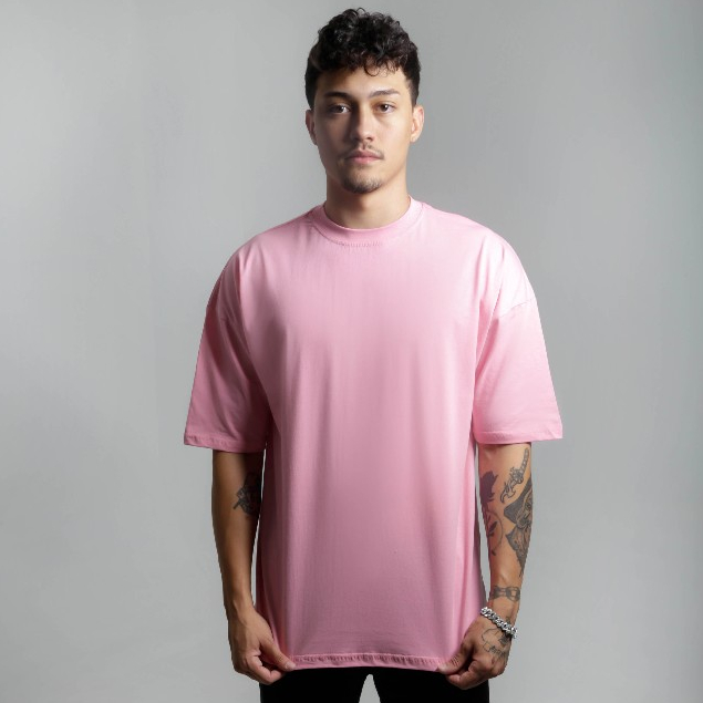 Camiseta OVERSIZED Rosa lisa blusa camisa Streetwear em algodão 30.1 modelo Premium OVERSIZED