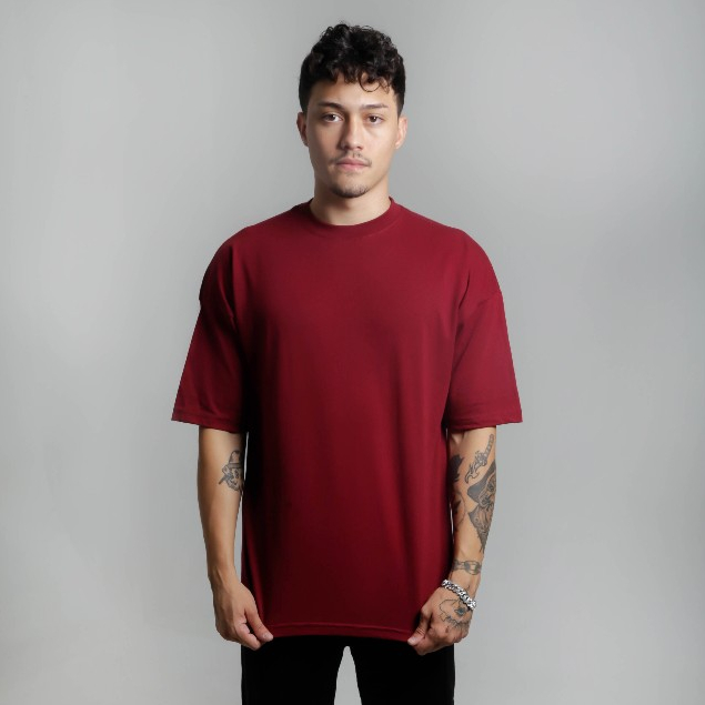 Camiseta OVERSIZED cor v1nho lisa blusa camisa Streetwear em algodão 30.1 modelo Premium OVERSIZED