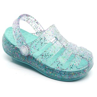Babuche Sandália Chinelo Papete Infantil Plugt Menina Pop Transparente Azul Glitter Colorido