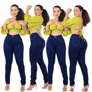 Calça Jeans Feminina Com Elastano Cintura Alta Efeito Levanta Bumbum
