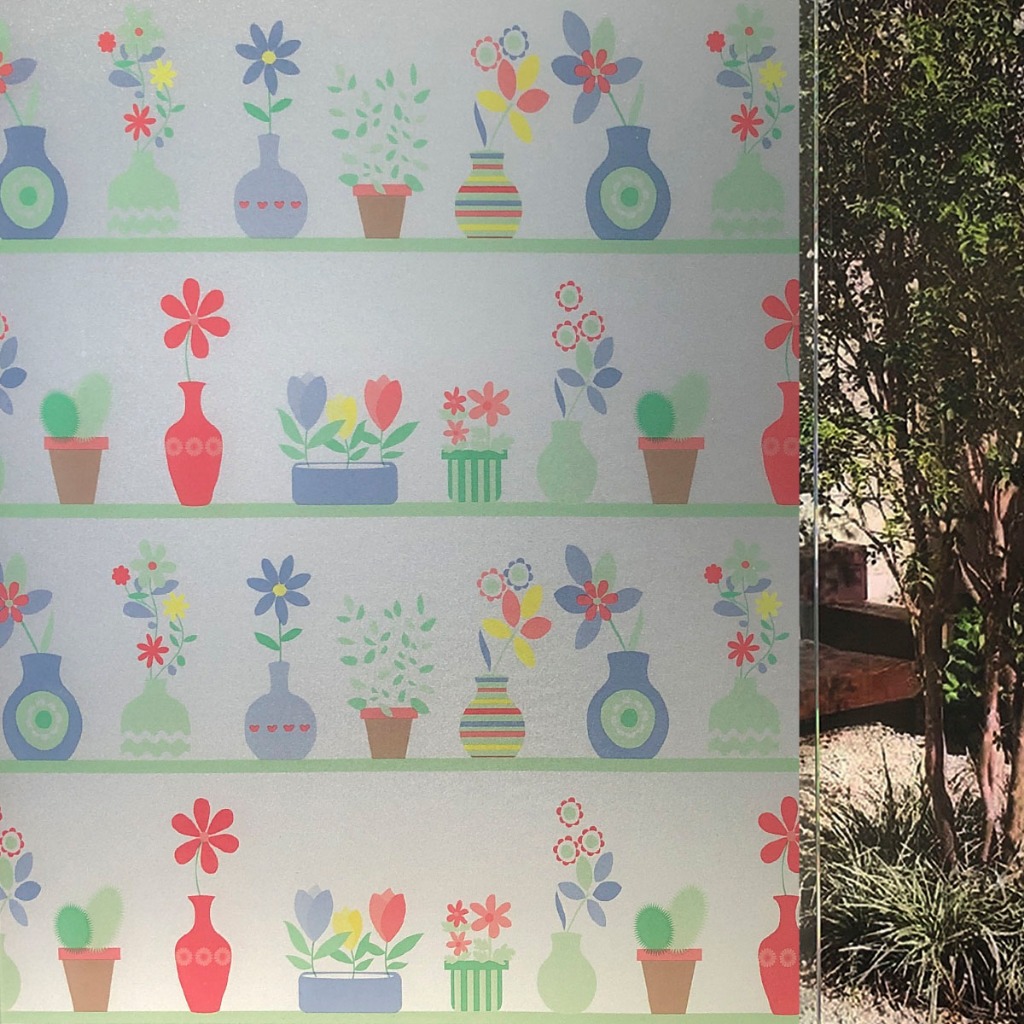 Pelicula Adesiva Eletrostatica Vidro no Modelo Jateado Vaso de Flores para Janelas e Portas
