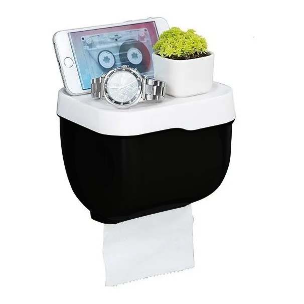 Suporte De Papel Higiênico Rolos Lenços Umedecido Luxo Suporte Celular Preto em Oferta na Shopee