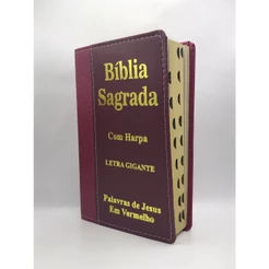 Bíblia Sagrada Tamanho Grande Com Harpa Palavras de Jesus em vermelho Faixa Vinho