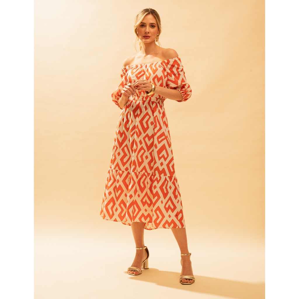 Vestido Longo Femenina Estampada Ombro A Ombro - 990014