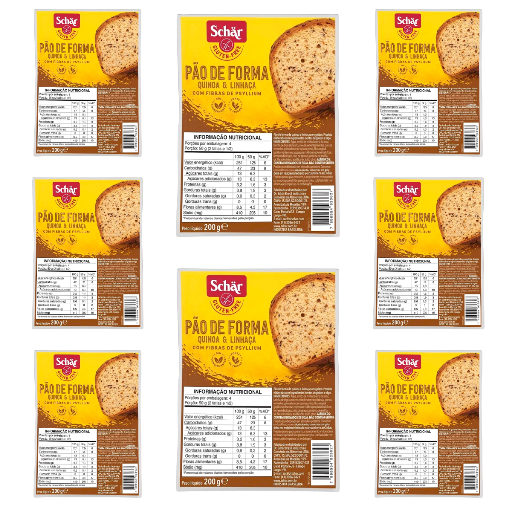 Kit 8 Pão de Forma de Quinoa e Linhaça Sem Glúten 200 g Schar