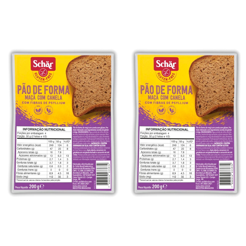 Kit 2 Pão de Forma de Maça e Canela Sem Glúten 200 g Schar