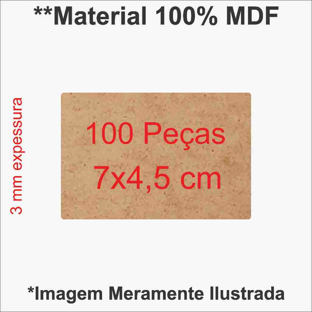 100 Bolacha Retangular 7x4,5 cm MDF 3MM