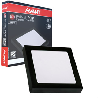 Painel Plafon Led Quadrado Preto 24w Sobrepor Bco Frio 6500k