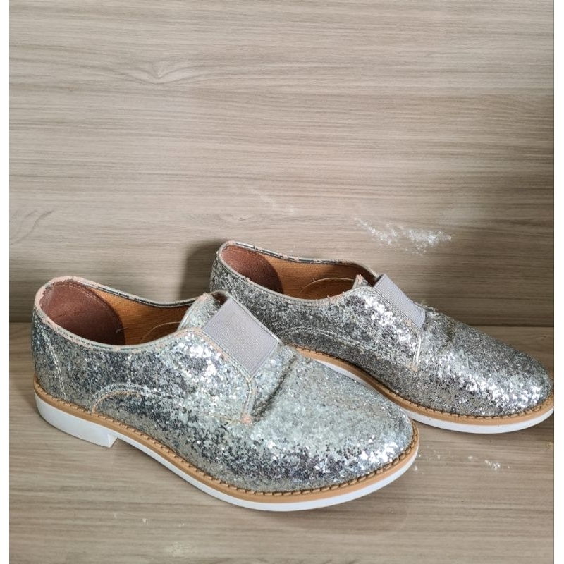 Oxford FlatForm slip on prateado glitter 36 - Beira Rio (bazar/brechó)